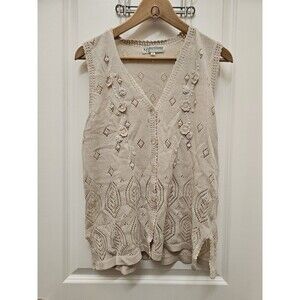​Vtg 90s Affections Ivory Crochet Knit Vest Women's Medium Boho Grannycore Rose